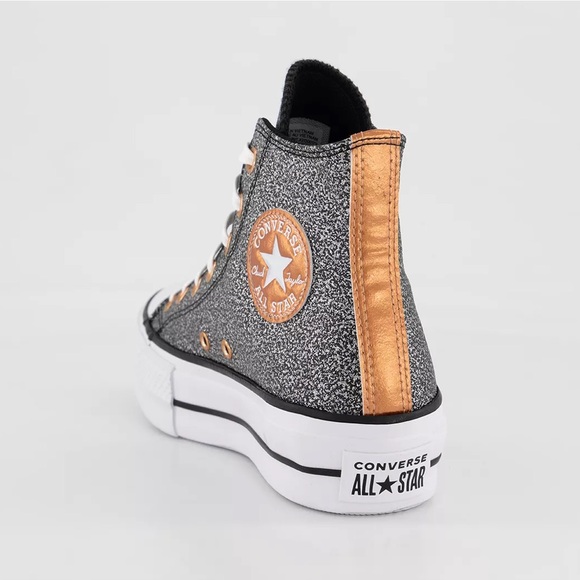 Converse Chuck Taylor All Star Lift High Top Sneaker- Black/Copper/White Glitter - Picture 3 of 8